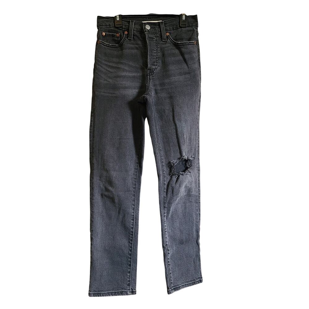 Levis Wedgie Straight Jean Womens 25 (26x25.5) High Rise Black Distressed Denim